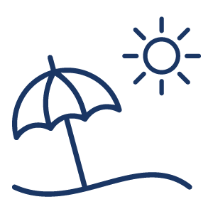 illustration of an umbrella stuck in the sand on a beach with a bright sun