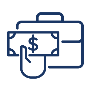 icon illustrating a hand holding money in front of a briefcase