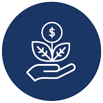Illustration of a hand holding a plant growing into money