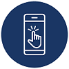 Blue icon of a hand using a mobile phone