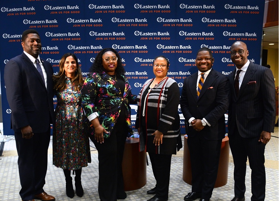 Shown left to right standing together and smiling at the camera are Jason Solomon, Sujata Yadav, Trillet Robinson, Dr. Noelle Trent, Reverend Willie Bodrick II and Michael Holley