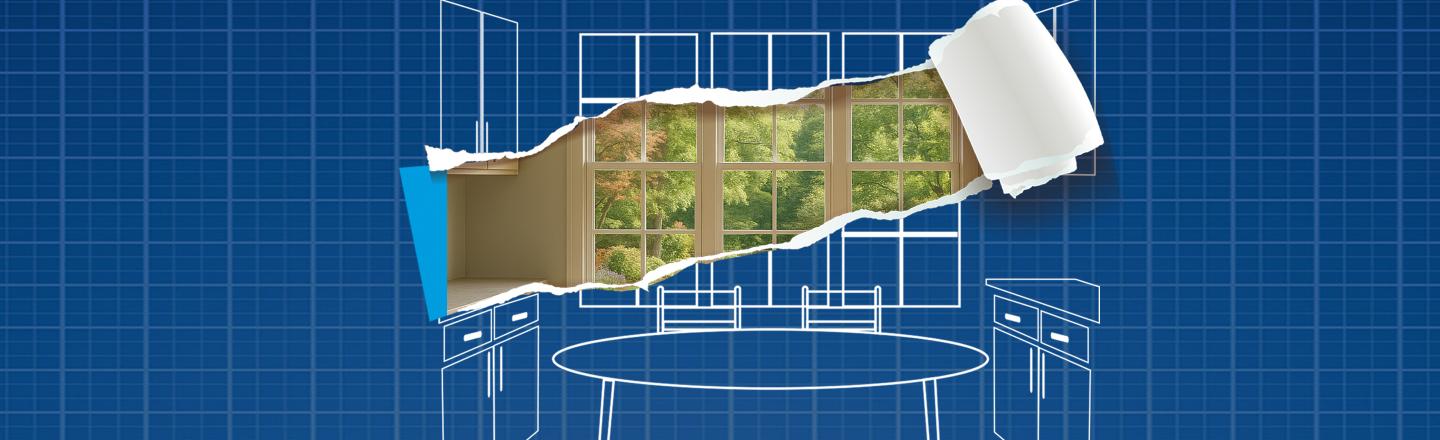 An illustration of a blueprint for a kitchen