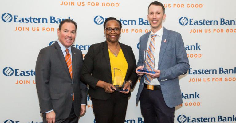 Eastern Bank Community Advocacy Award Celebrating Zelma Khadar and Lucas Skorczeski at Lenzi’s.