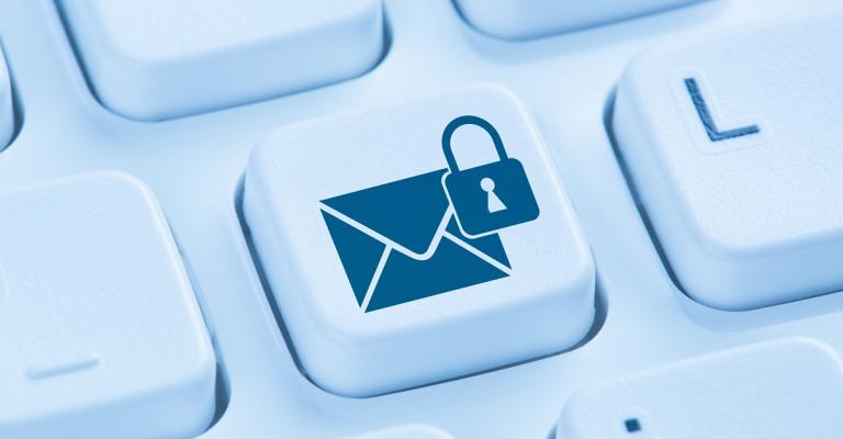 Illustration of a keyboard with secure email symbol